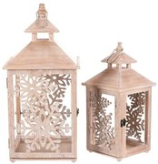 Súprava drevených lampášov Vločka 2 ks, prírodná