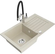 Mexen Pablo, granitový drez 752x436x161 mm, 1-komorový a drezová batéria Duo, béžová, 6510-69-671701-07