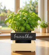 AMADEA Drevený obal s kvetináčom a tabuľkou na písanie kriedou, 17x15x17 cm Český výrobok