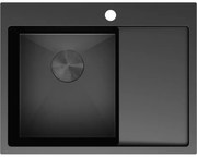 Mexen Exar, 1-komorový nerezový drez s odkvapkávačom, ľavý, 620 x 480 mm, čierna, 6431621005L-70
