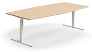 Rokovací stôl QBUS, oválny, 2400x1200 mm, T-rám, biely rám, dub