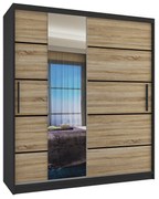 Šatníková skriňa 133 cm Belini čierny mat / dub sonoma s posuvnými dverami zrkadlom a zásuvkami  MBP SZP6/1/B/DS/0/KLP
