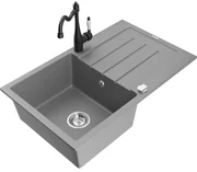 Mexen Bruno, granitový drez 795x495x200 mm, 1-komorový a drezová batéria Carla, šedá, 6513-71-670700-70