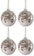 4ks vianočné sivá sklenená ozdoba s pierkami L - Ø 10 cm