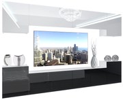 Obývacia stena Belini Premium Full Version biely lesk / čierny lesk + LED osvetlenie Nexum 135