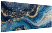 Obraz - Modrozlatý abstraktný mramor (120x50 cm)