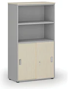 Kombinovaná kancelárska skriňa PRIMO GRAY, zasúvacie dvere na 2 poschodia, 800 x 420 x 1434 mm, sivá/breza