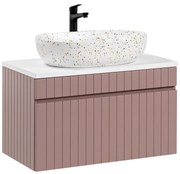 Závěsná skříňka Iconic I s deskou a umyvadlem 80 cm růžová/bílá