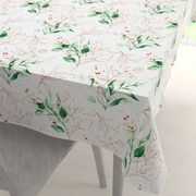 Biante Bavlnený obdĺžnikový obrus Sandra SA-706 Zeleno-hnedé vetvičky s lístkami na bielom 100x160 cm