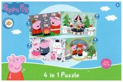 Detské puzzle 4v1 PRASIATKO PEPPA so snehuliakom, 19x29 cm