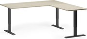 Výškovo nastaviteľný stôl, 180x180 cm, 3 motory, L/P, čierna podnož, dub prírodný