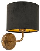Vintage nástenná lampa zlatá s čiernym zamatovým tienidlom - Matt