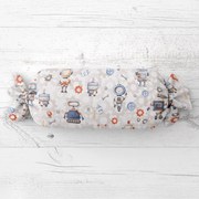 Biante Detský vankúš valec bonbon Sandra SA-584 Svet robotov na sivo-bielom 15x40 cm