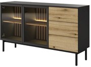 Komoda Lang C 150 2D3S + LED čierna/dub evoke