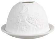 Biely porcelánový svietnik na čajovku mačička s motýlikom Paollo - Ø 12*8 cm