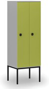 Drevená šatníková skrinka S4 s podnožou, 2 oddiely, 1871 x 600 x 500 mm, demont, kódový zámok, sivá/zelená