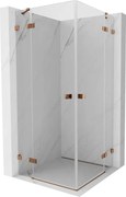 Mexen Lunar Duo, výklopný sprchový kút 75 x 75 cm, 8mm číre sklo, profil ružové zlato, 834-075L-075P-60-00