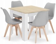 Jedálenská zostava stôl Dub sonoma/ biele nohy 80 X 80 hnedé nohy + 4 stoličky MARK sivé / prírodné nohy
