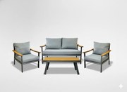 Garden Line LUBLANA HLINÍKOVÁ SÚPRAVA NÁBYTKU (SOFA + 2 KRESLÁ + STÔL) ŠEDÁ + ŠEDÉ VANKÚŠE *9545