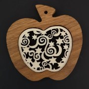 AMADEA Drevená ozdoba z masívu s vkladom - jablko s ornamentom 7 cm