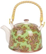 Zelená kanvička s ornamentmi a so sitkom - 18*14*12 cm / 800 ml