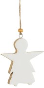 Biely drevený závesný anjel - 9*2*9 cm