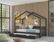 Detská domčeková posteľ Dallas so zásuvkou z masívu borovica antracit 170cm 90x200cm