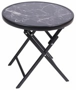 Záhradný bistro stolík, skladací, Ø 45 cm, čierny mramor