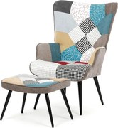 Kreslo ušiak s podnožou ELDORIA PATCHWORK