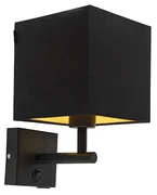 Nástenná lampa čierna s USB a štvorcovým čiernym tienidlom - Combi 1