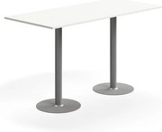Barový stôl ALVA, 1800x800x1000 mm, s kotvením do zeme, HPL, strieborná/biela