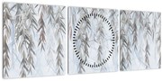 Obraz - Vŕbové vetvičky v modrom pozadí (s hodinami) (90x30 cm)