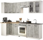 Kuchyňská rohová linka Olivie 3 m H720 prosklená beton/dub sonoma