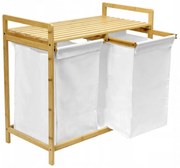Vysúvací bambusový kôš na bielizeň HANOI hnedo-biely - 2 priehradky