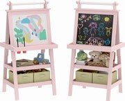 AIYAPLAY Deti Easel 3 v 1 Dvojstranná Magnetická Čierna tabuľa na maľovanie s papierovým valcom a úložnými košíkmi 59x48x118 cm Ružová | Aosom