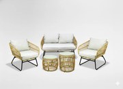 Garden Line ZÁHRADNÝ NÁBYTOK (SOFA, 2 STOLIČKY, 2 STOLY) - HNEDÁ, VANKÚŠE - ŠEDÁ *7534