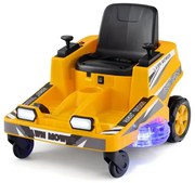 12V kosačka na trávu s dvojitými ovládacími pákami, LED svetlami a funkciou otáčania a cúvania, oranžová