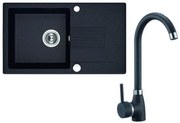 Laveo Ceilia, 1-komorový drez 760x440x185mm + drezová batéria, čierna, LAV-SJCG711T