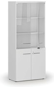 Kombinovaná kancelárska skriňa PRIMO WHITE s drevenými a sklenenými dverami, 800 x 420 x 1781 mm, biela