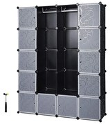 Šatníková skriňa, plastová, s boxami, čierna, 178x143x36cm