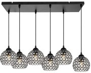 Závesné svietidlo Crystal, 5x čierne krištáľové tienidlo
