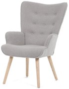 Křeslo "ušák", potah šedá látka bouclé, nohy masiv kaučukovník