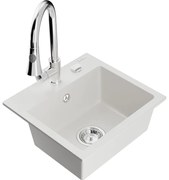 Mexen Milo, 1-komorový granitový drez 435x410x171 mm a drezová batéria Elia, biela, 6505-20-670101-00