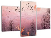 Obraz - Jelene v žiare zapadajúceho slnka (90x60 cm)