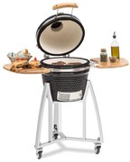 Queensize, kamado gril, teplomer, odnímateľné bočné diely, čierny