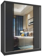 Šatníková skriňa 133 cm Belini čierny mat s posuvnými dverami a zrkadlom MV SZP2/2/B/B/B/HI