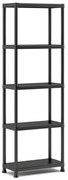 Plastový regál, 5 políc, 174x60x30 cm, čierna farba