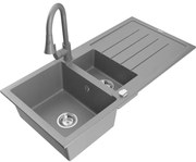 Mexen Andres, 1,5-komorový granitový drez 1000x500x200 mm a drezová batéria Elia, šedá, 6515-71-670101-71