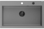 Mexen Elix, 1-korový granitový drez 800 x 500 mm, šedá, čierny sifón, 6527801005-71-B