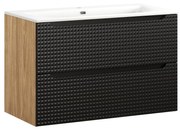 Závěsná skříňka Luxor Black se zápustným umyvadlem 90 cm černá/dub olejovaný